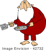 #42732 Royalty-Free (Rf) Clipart Illustration Of A Chubby Santa Cooking Eggs In His Pajamas