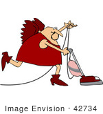 #42734 Royalty-Free (Rf) Clipart Illustration Of A Cupid In Red Vacuuming
