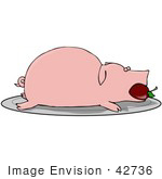 #42736 Clipart Illustration Of A Roasted Pink Pig With An Apple In Its Mouth Served On A Platter