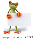 #42749 Royalty-Free Clipart Illustration of a Cute 3d Red-Eyed Tree Frog Standing And Holding A Blank Sign by Julos