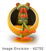 #42752 Royalty-Free Clipart Illustration of a Thoughtful 3d Red-Eyed Tree Frog Sitting In An Orange Coccoon Chair by Julos