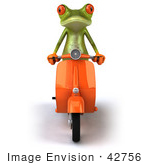 #42756 Royalty-Free Clipart Illustration of a Cute 3d Red-Eyed Tree Frog Riding Forward On An Orange Scooter by Julos