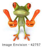 #42757 Royalty-Free Clipart Illustration of a Cute 3d Red-Eyed Tree Frog Giving Two Thumbs Up Or Measuring With His Fingers by Julos