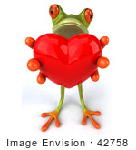 #42758 Royalty-Free Clipart Illustration of a Sweet 3d Red-Eyed Tree Frog Holding Out A Big Red Heart by Julos