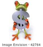 #42764 Royalty-Free Clipart Illustration of a Cute 3d Red-Eyed Tree Frog Holding A Silver Dollar Symbol by Julos