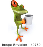 #42769 Royalty-Free (Rf) Clipart Illustration Of A 3d Red Eyed Tree Frog Holding A Coffee Mug - Pose 4