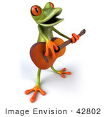 #42802 Royalty-Free (RF) Clipart Illustration of a 3d Red Eyed Tree Frog Guitarist Playing Music - Pose 5 by Julos