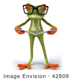 #42809 Royalty-Free (RF) Clipart Illustration of a 3d Red Eyed Tree Frog Wearing Glasses And Reading - Pose 4 by Julos