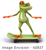 #42837 Royalty-Free (RF) Clipart Illustration of a 3d Green Tree Skater Frog Skateboarding - Pose 1 by Julos