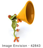 #42843 Royalty-Free (RF) Clipart Illustration of a 3d Red Eyed Tree Frog Speaking Through A Megaphone - Pose 3 by Julos