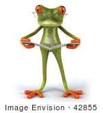 #42855 Royalty-Free (RF) Clipart Illustration of a 3d Red Eyed Tree Frog Wearing Glasses And Reading - Pose 1 by Julos