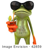 #42859 Royalty-Free (RF) Clipart Illustration of a 3d Red Eyed Tree Frog Sipping A Drink And Wearing Shades - Pose 2 by Julos