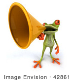 #42861 Royalty-Free (RF) Clipart Illustration of a 3d Red Eyed Tree Frog Speaking Through A Megaphone - Pose 4 by Julos