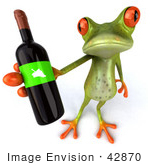 #42870 Royalty-Free (RF) Clipart Illustration of a 3d Red Eyed Tree Frog Holding A Bottle Of Wine - Pose 3 by Julos