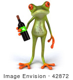 #42872 Royalty-Free (RF) Clipart Illustration of a 3d Red Eyed Tree Frog Holding A Bottle Of Wine - Pose 1 by Julos