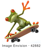 #42882 Royalty-Free (RF) Clipart Illustration of a 3d Green Tree Skater Frog Skateboarding - Pose 4 by Julos