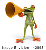 #42893 Royalty-Free (RF) Clipart Illustration of a 3d Red Eyed Tree Frog Speaking Through A Megaphone - Pose 1 by Julos