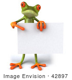 #42897 Royalty-Free (RF) Clipart Illustration of a 3d Red Eyed Tree Frog Standing Behind A Blank Sign And Pointing To It by Julos