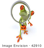 #42910 Royalty-Free (RF) Clipart Illustration of a 3d Red Eyed Tree Frog Using A Magnifying Glass - Pose 3 by Julos
