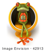 #42913 Royalty-Free (RF) Clipart Illustration of a 3d Red Eyed Tree Frog Thinking In A Cocoon Chair - Version 1 by Julos