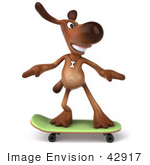 #42917 Royalty-Free (RF) Cartoon Clipart of a 3d Brown Dog Mascot Skateboarding - Pose 1 by Julos