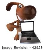 #42923 Royalty-Free (RF) Cartoon Clipart of a 3d Brown Dog Mascot With A Laptop - Pose 4 by Julos