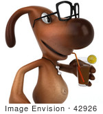 #42926 Royalty-Free (RF) Clipart Cartoon Illustration of a 3d Brown Dog Mascot Wearing Spectacles And Drinking A Beverage - Pose 2 by Julos