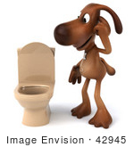#42945 Royalty-Free (RF) Clipart Illustration of a 3d Brown Dog Mascot By A Toilet - Pose 1 by Julos