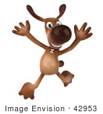 #42953 Royalty-Free (Rf) Clipart Illustration Of A 3d Brown Dog Mascot Leaping