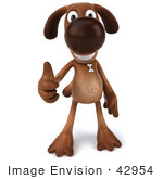 #42954 Royalty-Free (Rf) Clipart Illustration Of A 3d Brown Dog Mascot Giving The Thumbs Up - Pose 1