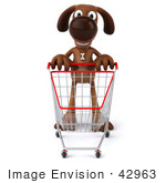 #42963 Royalty-Free (Rf) Clipart Illustration Of A 3d Brown Dog Mascot Pushing A Shopping Cart - Pose 1