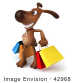 #42968 Royalty-Free (Rf) Clipart Illustration Of A 3d Brown Dog Mascot Carrying Shopping Bags - Version 3
