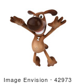 #42973 Royalty-Free (Rf) Clipart Illustration Of A 3d Brown Dog Mascot Doing His Happy Dance - Pose 3
