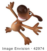 #42974 Royalty-Free (Rf) Clipart Illustration Of A 3d Brown Dog Mascot Doing His Happy Dance - Pose 4