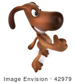 #42979 Royalty-Free (Rf) Clipart Illustration Of A 3d Brown Dog Mascot Giving The Thumbs Up - Pose 4