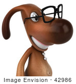 #42986 Royalty-Free (Rf) Clipart Illustration Of A 3d Brown Dog Mascot Wearing Spectacles - Pose 2
