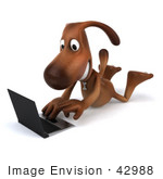 #42988 Royalty-Free (Rf) Clipart Illustration Of A 3d Brown Dog Mascot With A Laptop - Pose 7