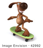 #42992 Royalty-Free (Rf) Clipart Illustration Of A 3d Brown Dog Mascot Skateboarding - Pose 2