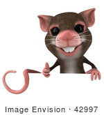 #42997 Royalty-Free (Rf) Cartoon Clipart Illustration Of A 3d Mouse Mascot Giving The Thumbs Up And Holding A Blank Sign