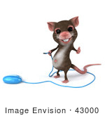 #43000 Royalty-Free (Rf) Cartoon Clipart Illustration Of A 3d Mouse Mascot Holding The Cable To A Computer Mouse - Version 1