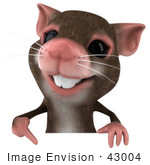 #43004 Royalty-Free (Rf) Cartoon Clipart Illustration Of A 3d Mouse Mascot Pointing Down To And Holding A Blank Sign