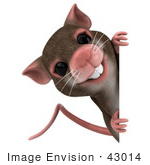#43014 Royalty-Free (Rf) Cartoon Clipart Illustration Of A 3d Mouse Mascot Looking Around A Blank Sign