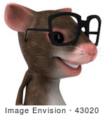 #43020 Royalty-Free (Rf) Cartoon Clipart Illustration Of A 3d Mouse Mascot Wearing Spectacles - Pose 2