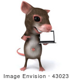 #43023 Royalty-Free (Rf) Cartoon Clipart Illustration Of A 3d Mouse Mascot Presenting A Laptop - Version 2