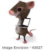 #43027 Royalty-Free (Rf) Cartoon Clipart Illustration Of A 3d Mouse Mascot Presenting A Laptop - Version 3