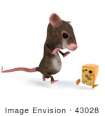 #43028 Royalty-Free (Rf) Cartoon Clipart Illustration Of A 3d Mouse Mascot Chasing A Wedge Of Cheese - Version 2