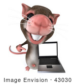 #43030 Royalty-Free (Rf) Cartoon Clipart Illustration Of A 3d Mouse Mascot Presenting A Laptop - Version 4