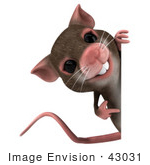 #43031 Royalty-Free (Rf) Cartoon Clipart Illustration Of A 3d Mouse Mascot Pointing To And Looking Around A Blank Sign