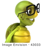 #43033 Royalty-Free (Rf) Cartoon Clipart Of A 3d Turtle Mascot Wearing Spectacles And Facing Right