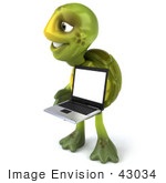 #43034 Royalty-Free (Rf) Cartoon Clipart Of A 3d Turtle Mascot Carrying A Left And Holding A Laptop